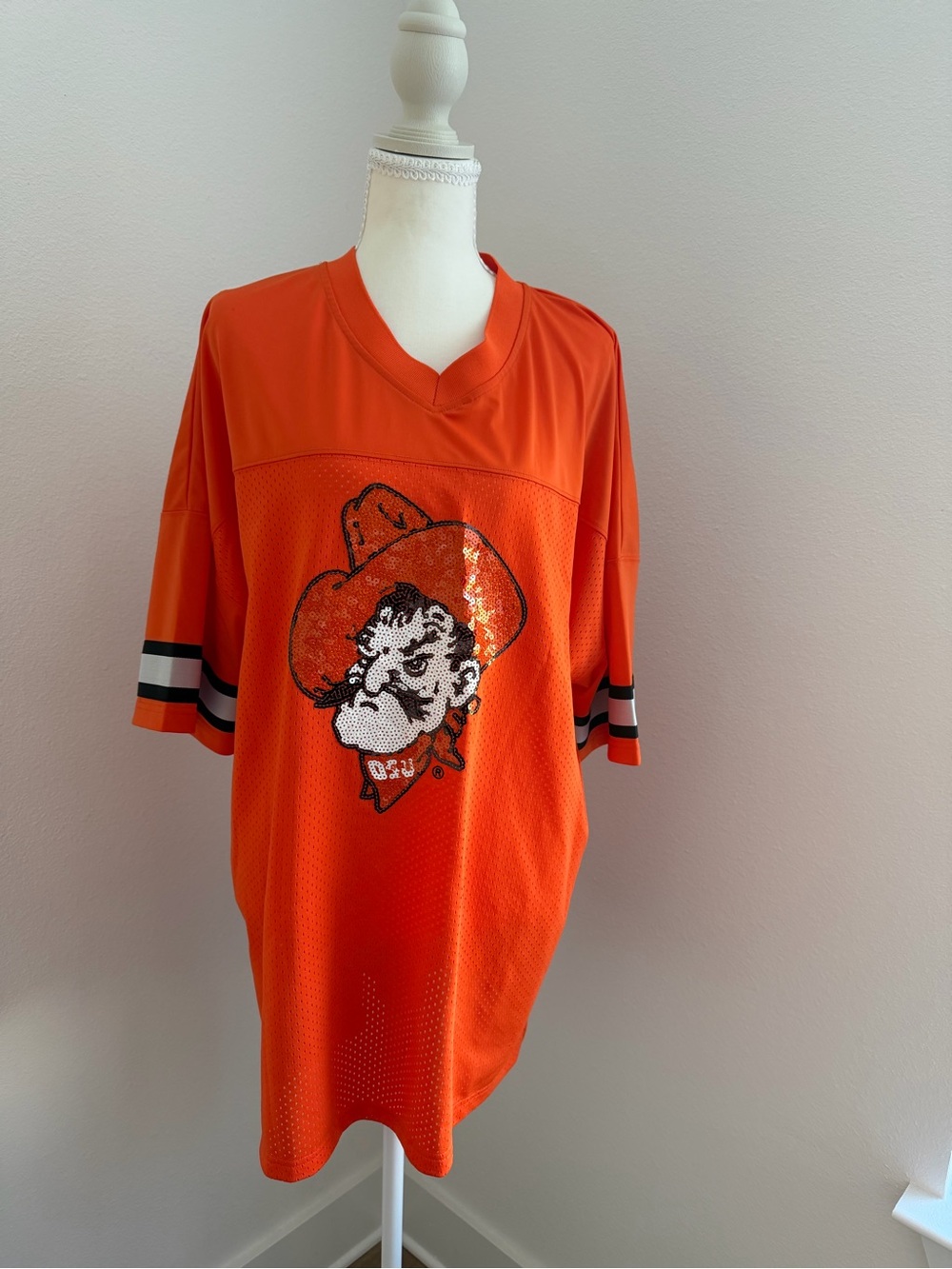 Orange Sequin Cowboy Graphic Jersey Top